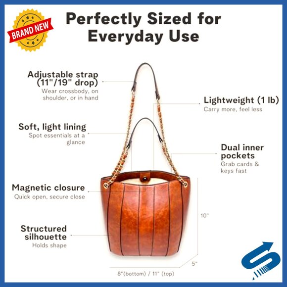 Vegan Leather Bucket Bag Small Crossbody Top Handle Purse Chic Minimal - Picture 4 of 7